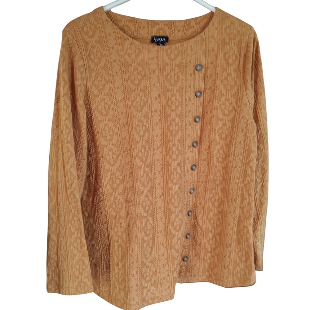 Links Pullover Shirt Orange Side Buttons Long Sleeve Geometric Print Womens‎ XL